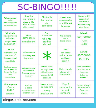 Scout All Hands Bingo Card