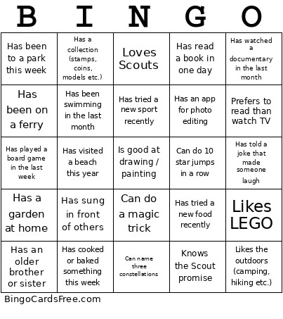 Scouting Bingo Card