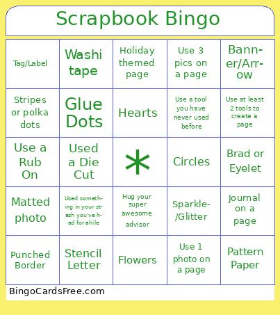 Scrapbook Bingo Cards Free Pdf Printable Game, Title: Scrapbook Bingo