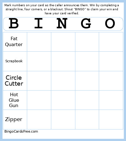 Scrapbooking Bingo Card