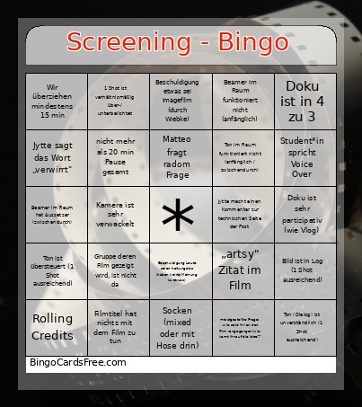 Screening - Bingo Card