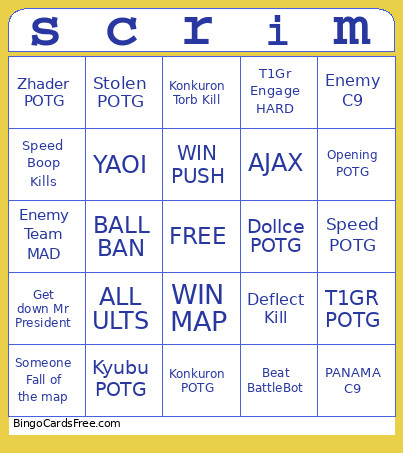 Scrim Bingo Card