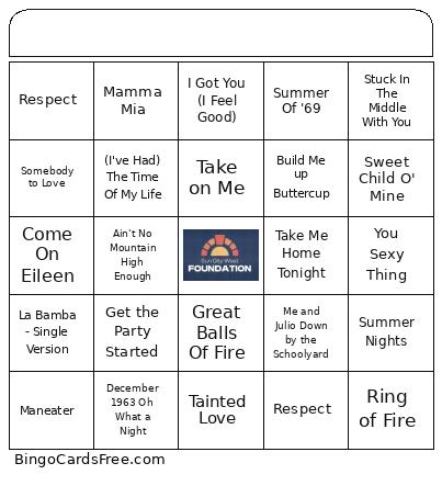 SCW Foundation Music Trivia Bingo #2