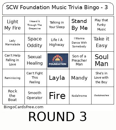 SCW Foundation Music Trivia Bingo - 3
