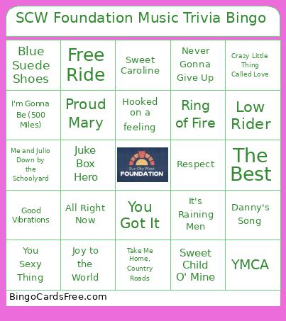 SCW Foundation Music Trivia Bingo