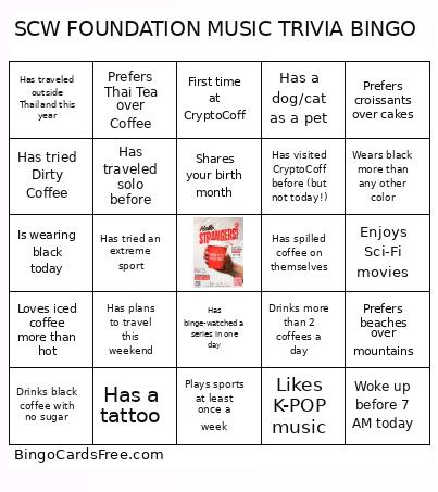 SCW FOUNDATION MUSIC TRIVIA BINGO