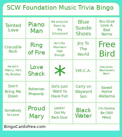 SCW Foundation Music Trivia Bingo