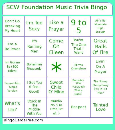 SCW Foundation Music Trivia Bingo