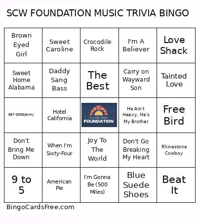 SCW FOUNDATION MUSIC TRIVIA BINGO