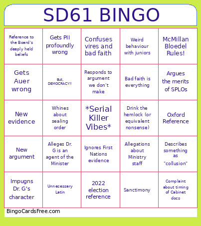 SD61 Bingo Card