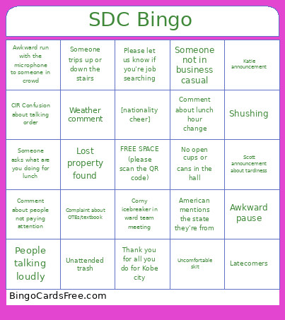 SDC Bingo Card