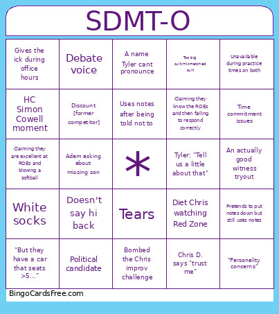 SDMT-O Bingo Card