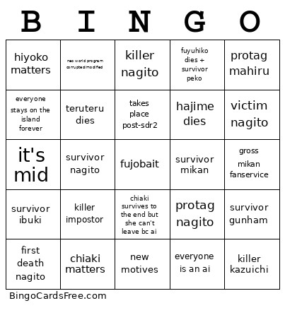 SDR2x2 Predictions Bingo Card