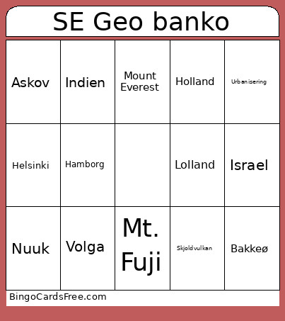 SE Geo Banko Bingo Card