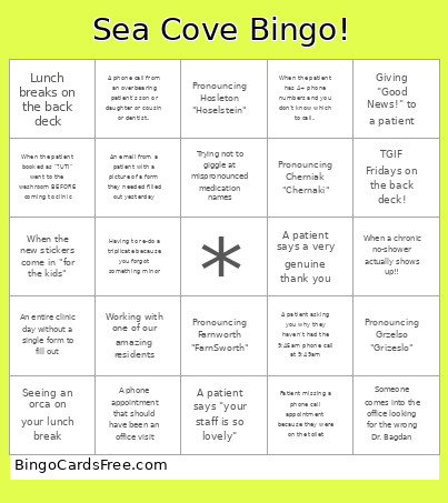 Sea Cove ! Bingo Card