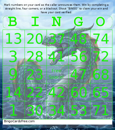 Sea Serpent - 1-75 Number + Audio Bingo Card