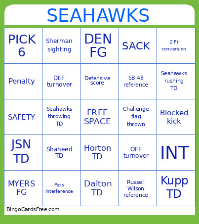 SEAHAWKS Bingo Card