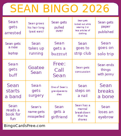 Sean 2026 Bingo Card