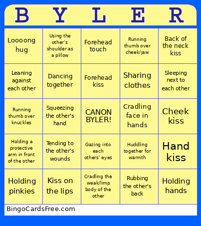 Season 5 Byler Bingo Card
