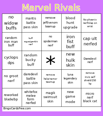 Season 8 Predictions Bingo Card