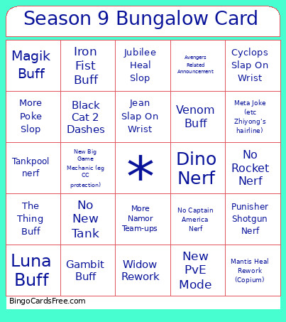 Season 9 Bungalow Bingo Card