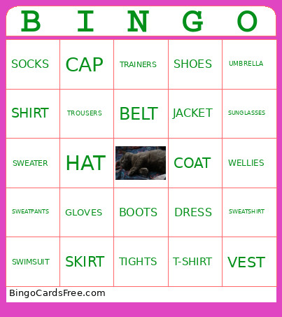 SEASONS AND CLOTHES Bingo Card