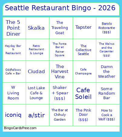 Seattle Restaurant - 2026 Bingo Card