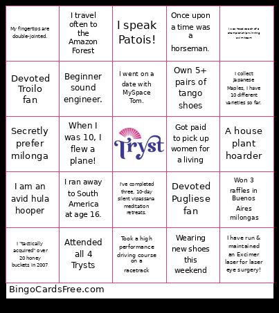 Seattle Tango Tryst Bingo