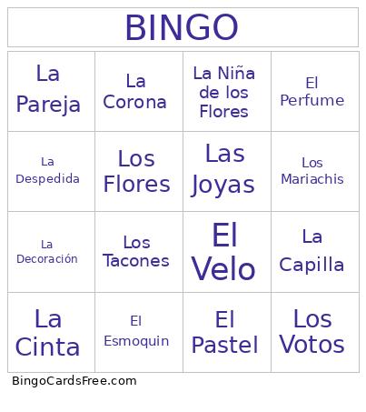Second Bridal Bingo Card