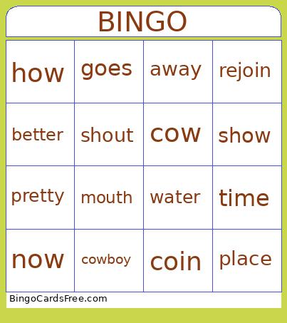 Second Grade Bingo Card