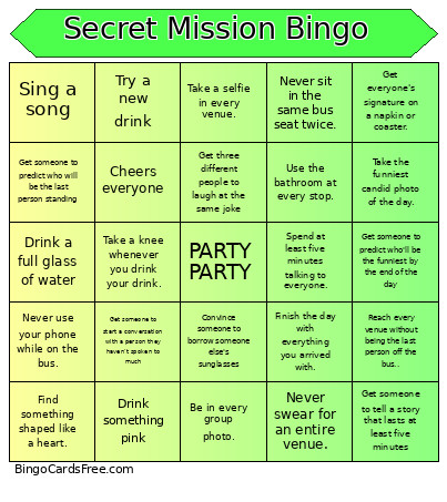 Secret Mission Bingo Card