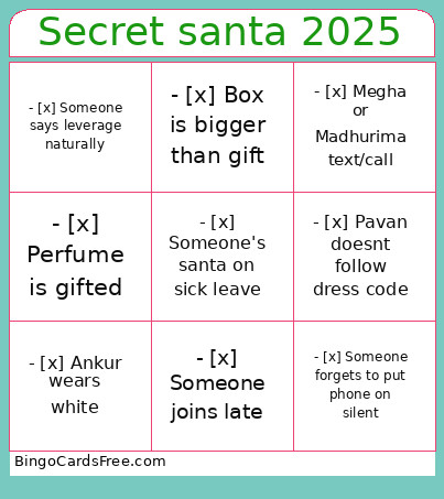 Secret Santa 2025 Bingo Card 2