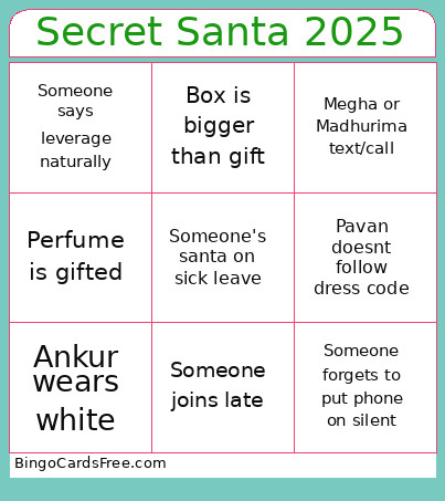 Secret Santa 2025 Bingo Card