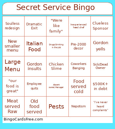 Secret Service Bingo Card