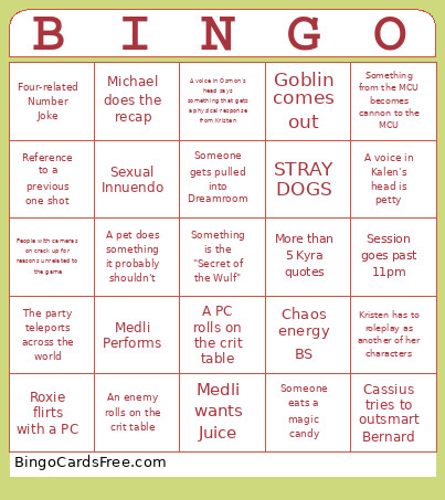 Secrets #1 Bingo Card
