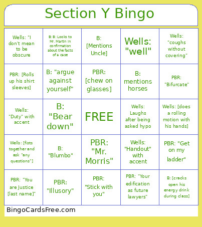 Section Y Bingo Card