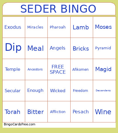 SEDER Bingo Card