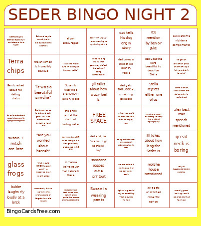 SEDER NIGHT 2 Bingo Card