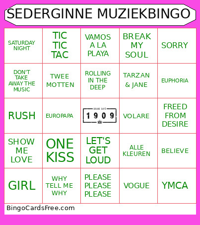 SEDERGINNE MUZIEK Bingo Card