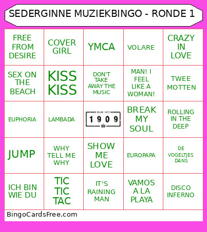 SEDERGINNE MUZIEK - RONDE 1 Bingo Card