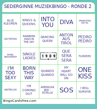 SEDERGINNE MUZIEK - RONDE 2 Bingo Card
