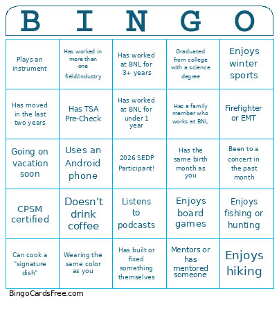 SEDP 2026 Bingo Card