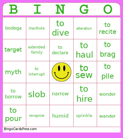 Seedfolks Vocabulary Bingo Card