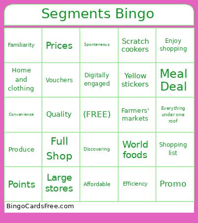 Segments Bingo Card