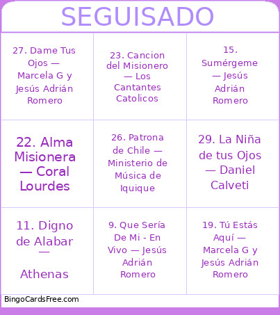 SeguiSado Bingo Card