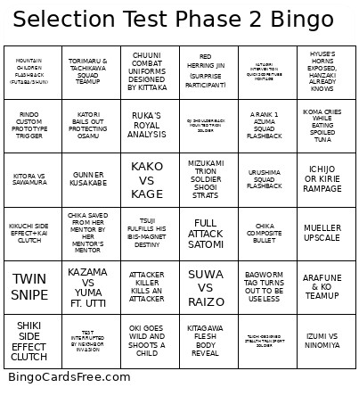 Selection Test Phase 2 Bingo Card