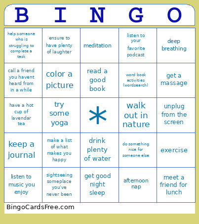 Self Care Bingo Card