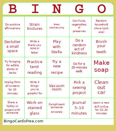 Self Care Bingo Card