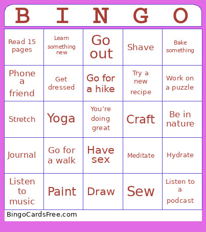 Self Care Bingo Card