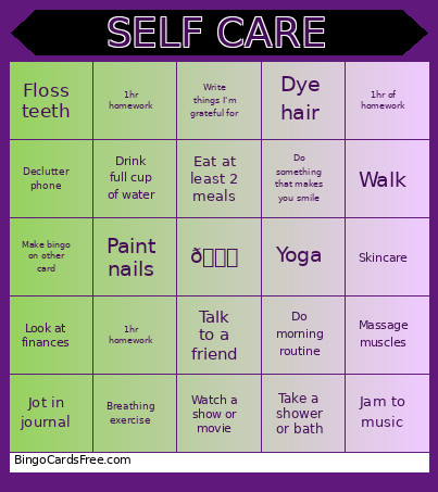 Self Care Cypress Bingo Card